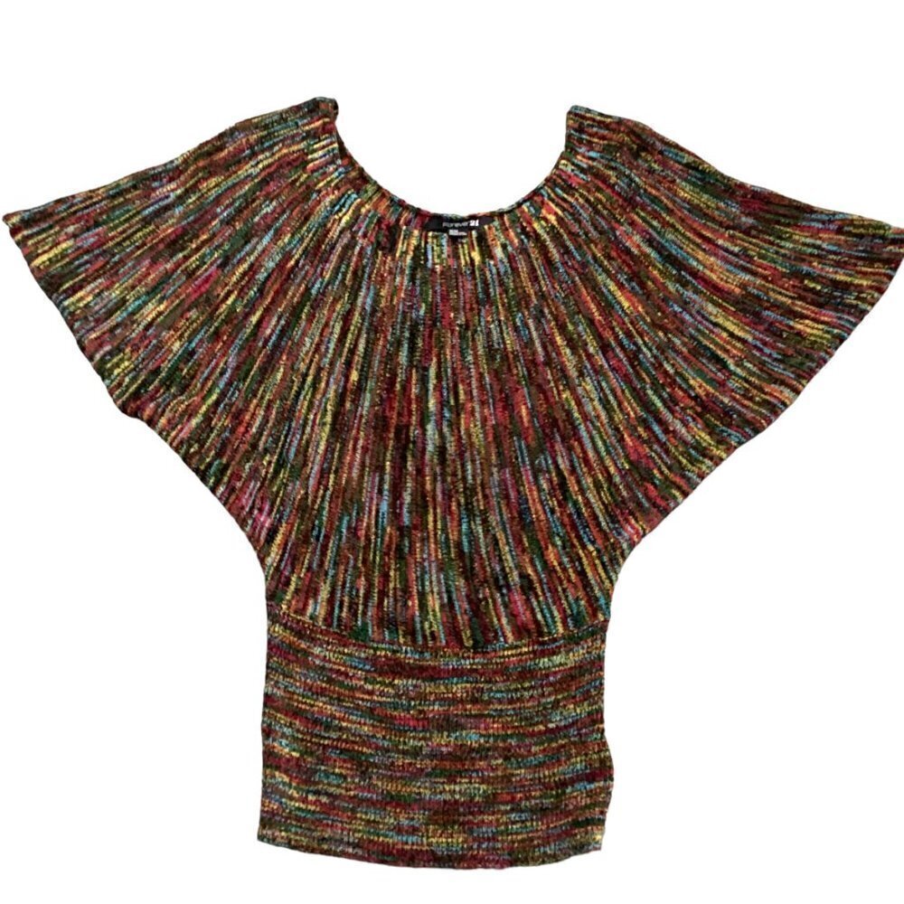 Forever 21 Multicolor Dolman Sleeve Knit‎ Top Sz M #228i - Picture 3 of 9